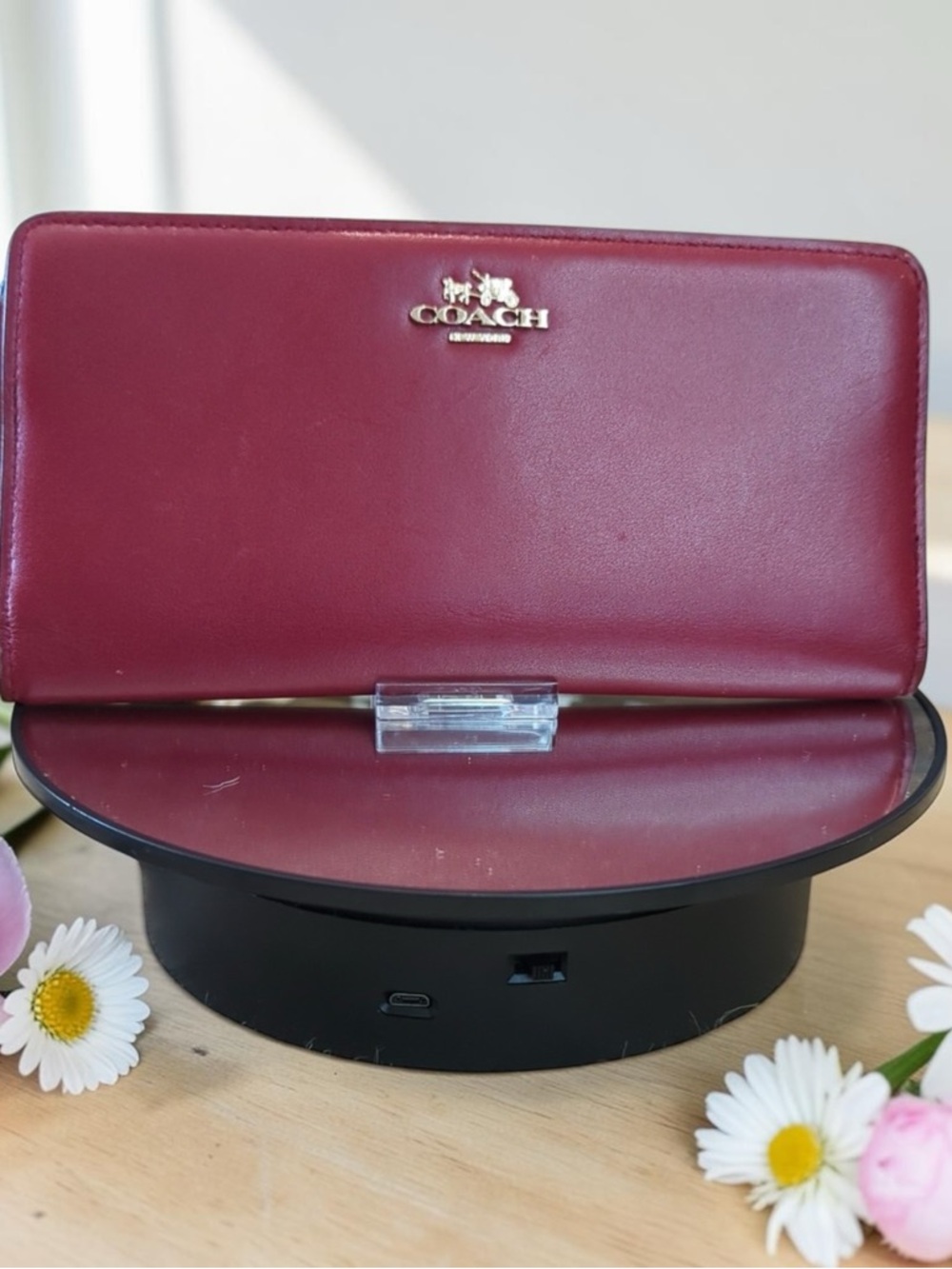 Coach Candy Apple Red Smooth Leather Slim Wallet Checkbook EUC Gold Logo